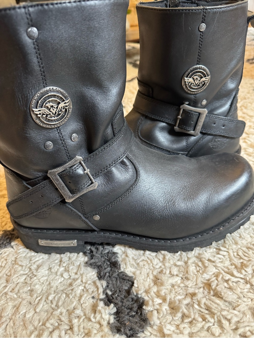 Milwaukee Black Leather Buckle Motorcycle Boots